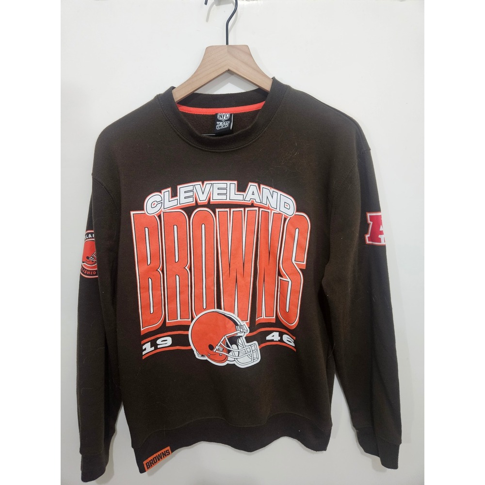 NFL Team Apparel Cleveland Browns Sweatshirt Mens Small‎ Brown Graphic Crewneck
